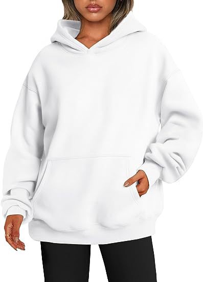 Sweat-shirt à capuche oversize uni avec poches pour femme - Pullover, Polyester, S-XXL