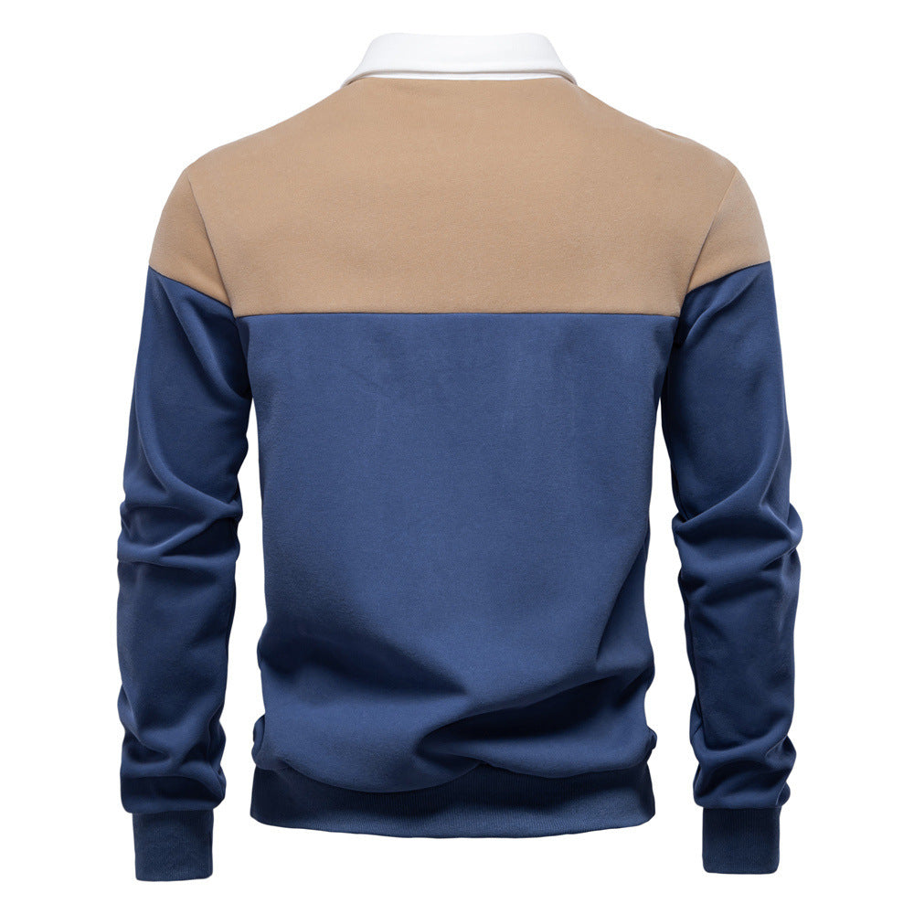 Pull en mélange de coton décontracté à manches longues et col polo pour homme