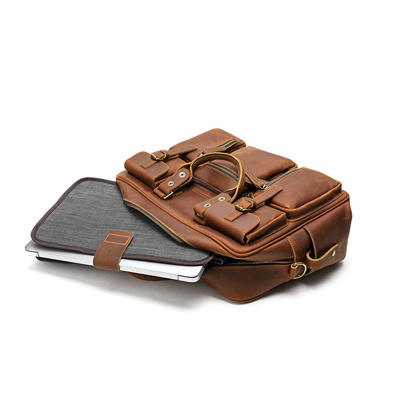Men's Large Capacity Top Layer Cowhide Leather Messenger Bag