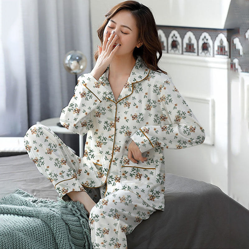 Elegant Women's Autumn Winter Cotton-Like Long Sleeve Two-Piece Pajama Set