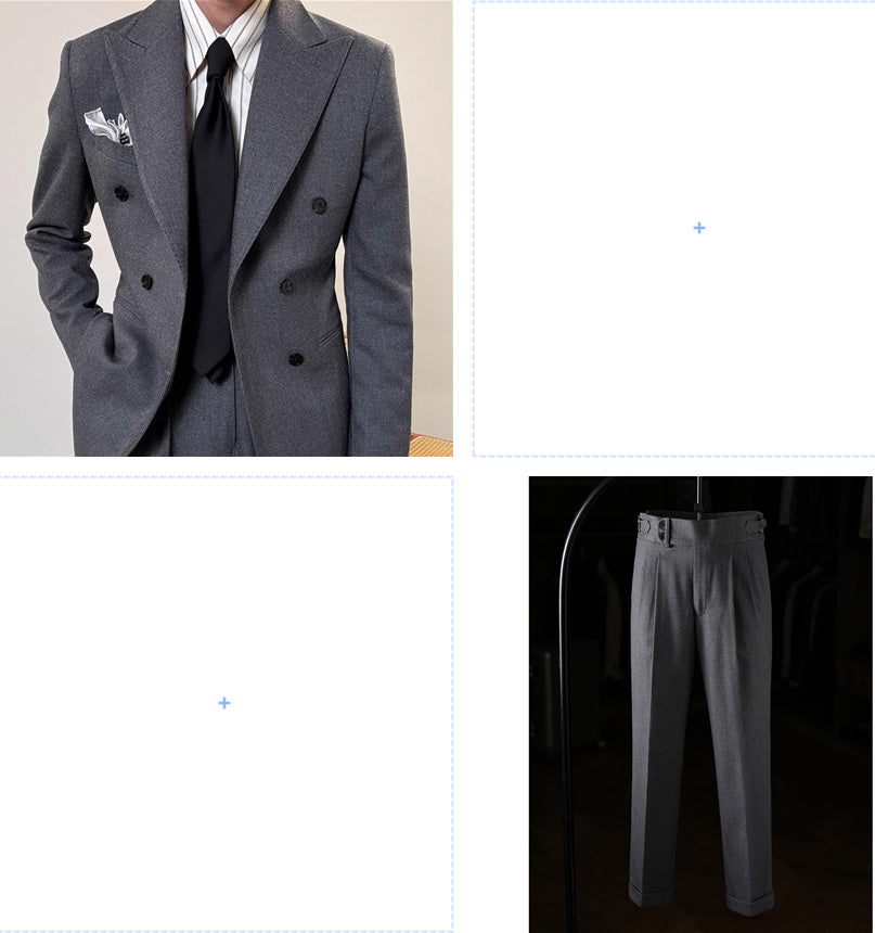 Spring Italian Slim Fit Double Breasted Suit in Tan, Black, Gray, Khaki