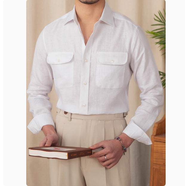 Business Gentry Casual Pure Linen Long Sleeve Shirt in Blue, White, Picklesgreen - M to 3XL