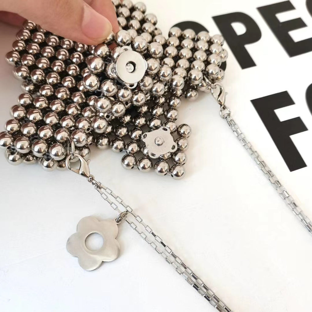 Heavy Industry Beaded Lipstick PU Messenger Bag with Magnetic Buckle