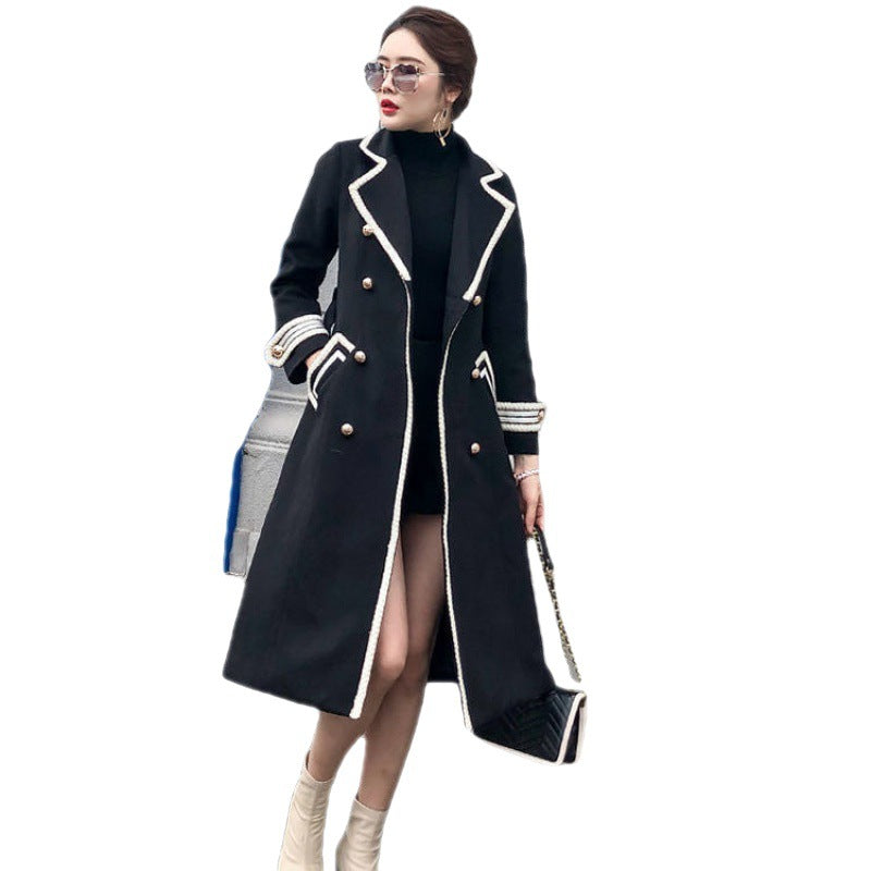 Thickened Slim Fit Double Breasted White Woolen Coat Below Knee for Women