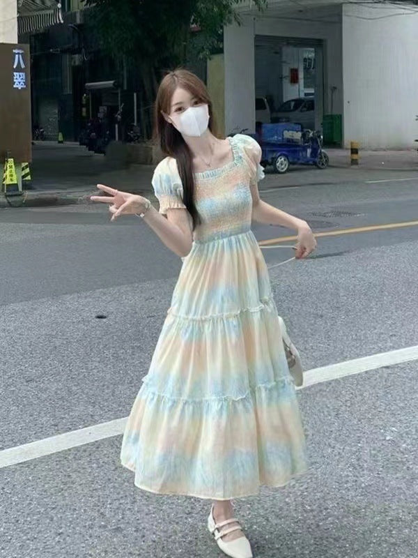 Robe trapèze élégante à motifs floraux à la française pour femme