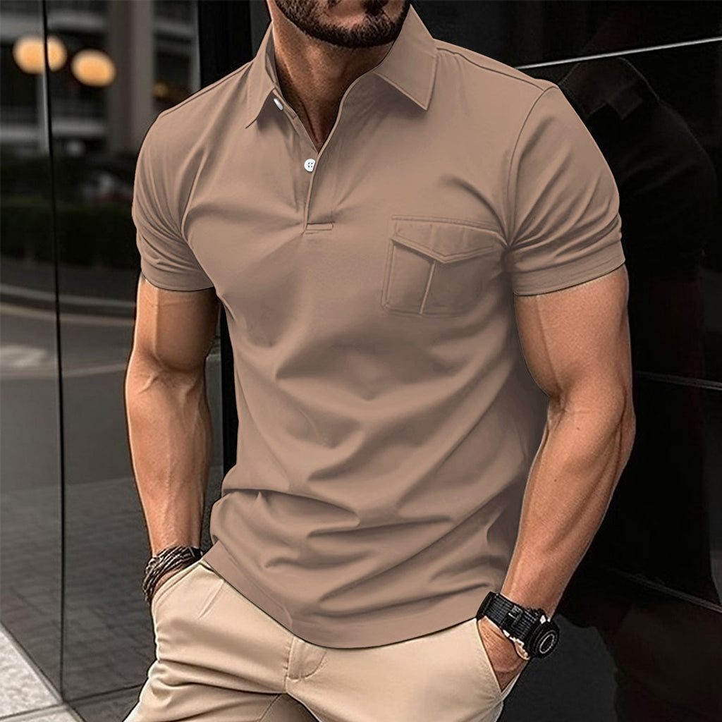 Men's Loose Fit Polo Shirt with Zipper Pocket, Short Sleeve, Multiple Colors, Sizes S-XXXL