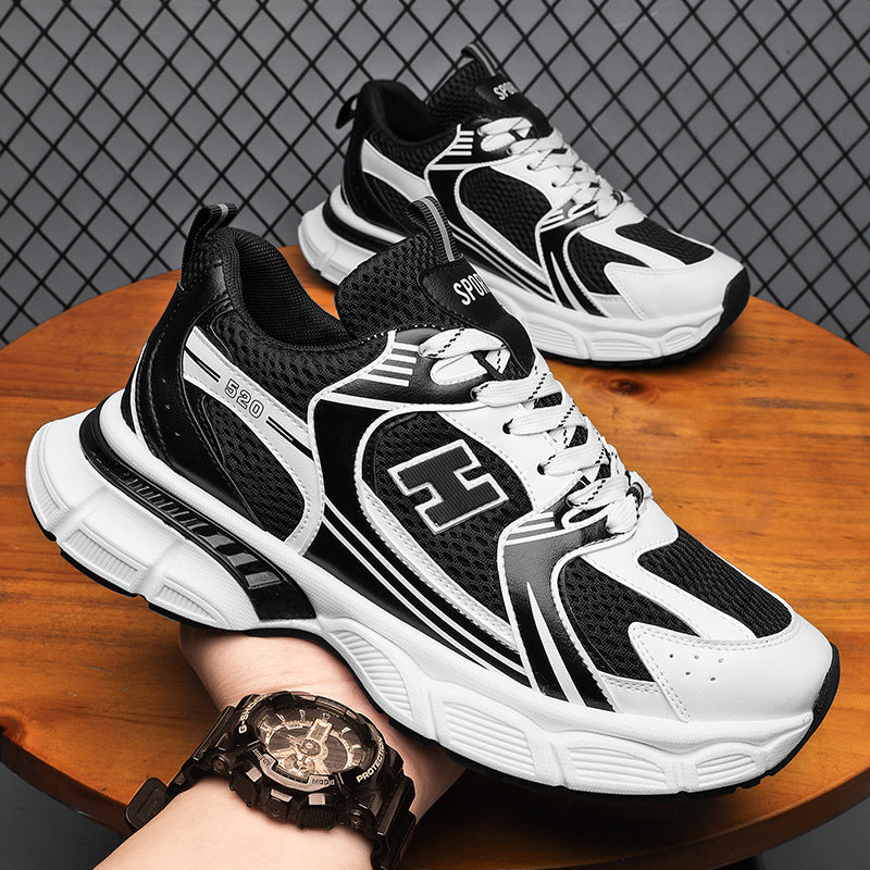 Men's Mesh Casual Running Shoes in White, Orange & Black