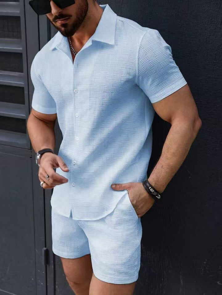 Men's Summer Casual Two-Piece Set Short Sleeve Shirt & Shorts Breathable Beachwear