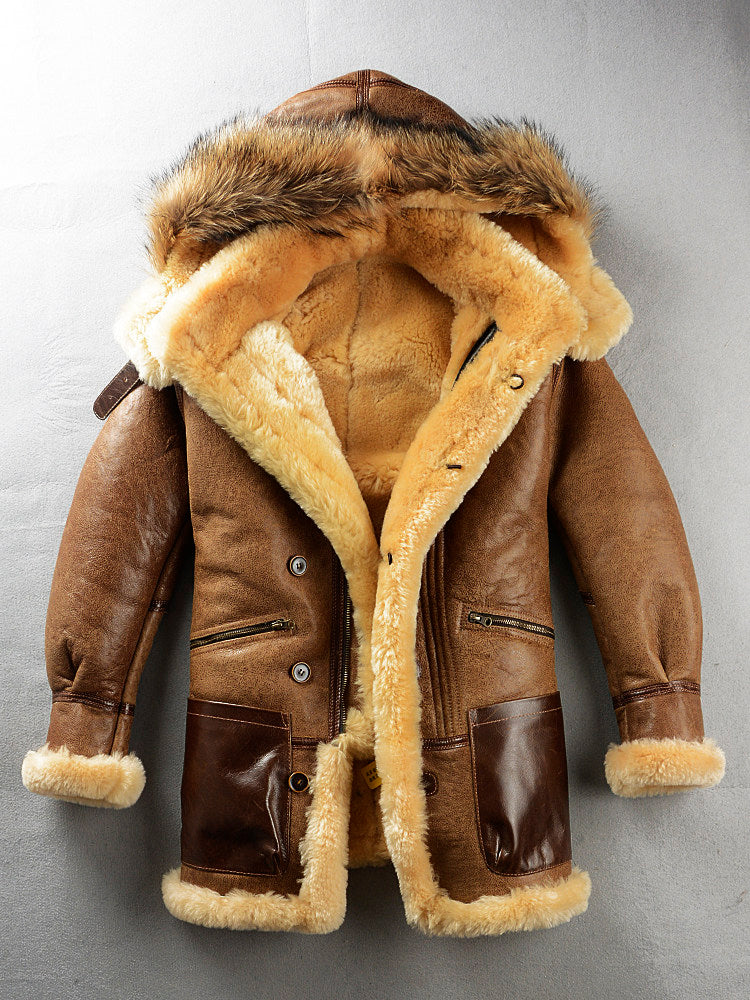 Multi-pocket Thick Long-haired Fur Leather Coat