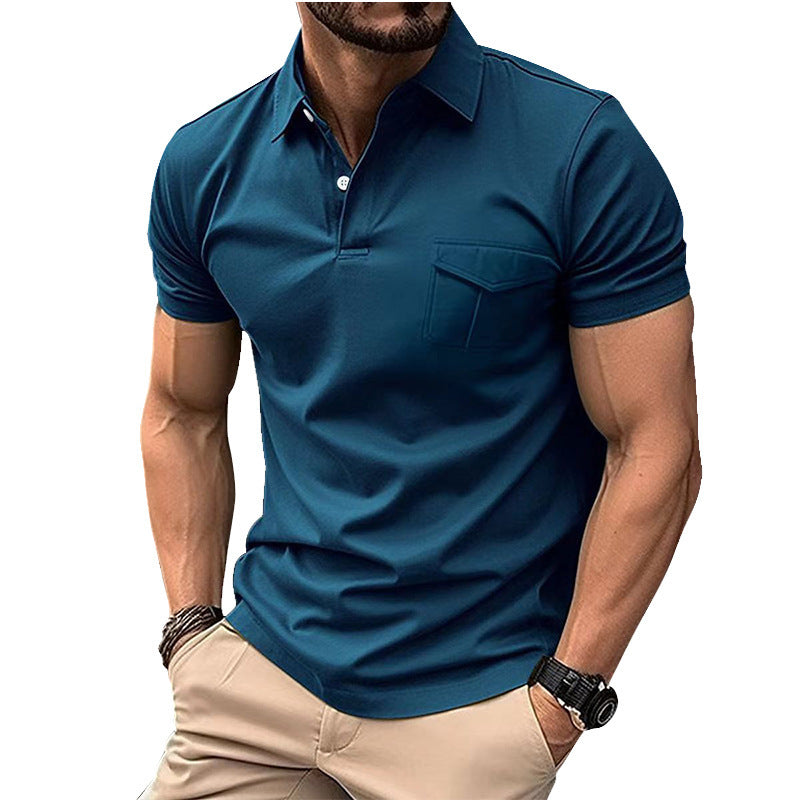Men's Loose Fit Polo Shirt with Zipper Pocket, Short Sleeve, Multiple Colors, Sizes S-XXXL