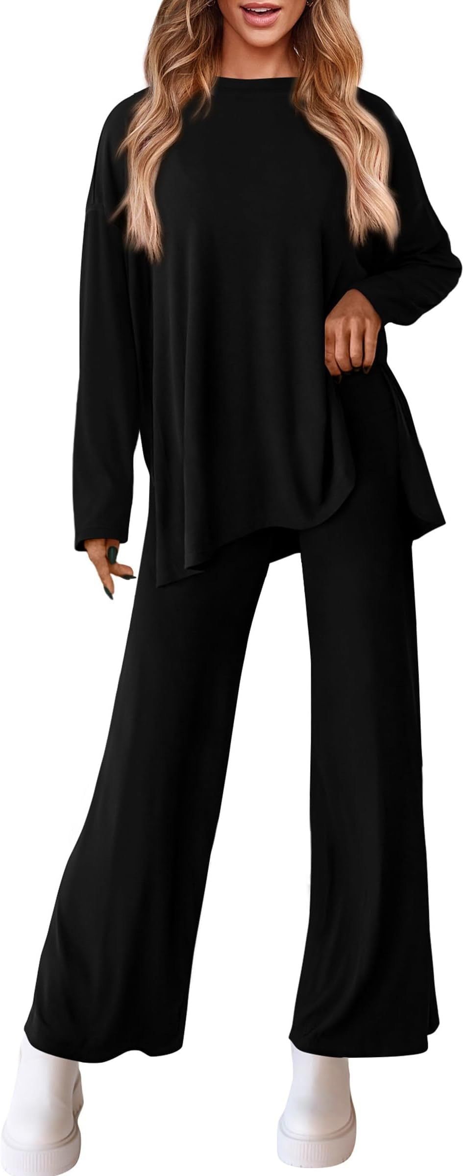 Women's Knitted Casual Solid Color Suit with Pants