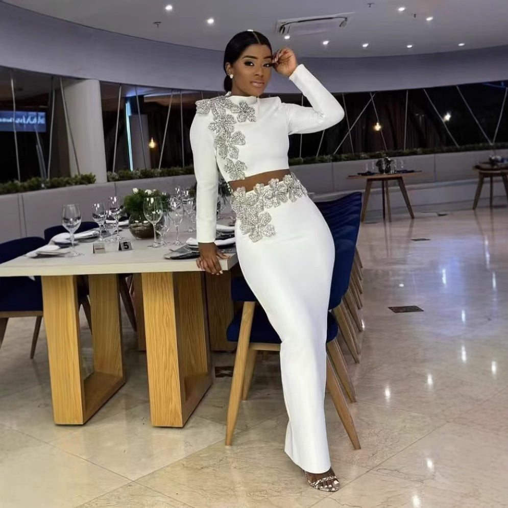 Round Neck Long Sleeve Short Top Long Skirt