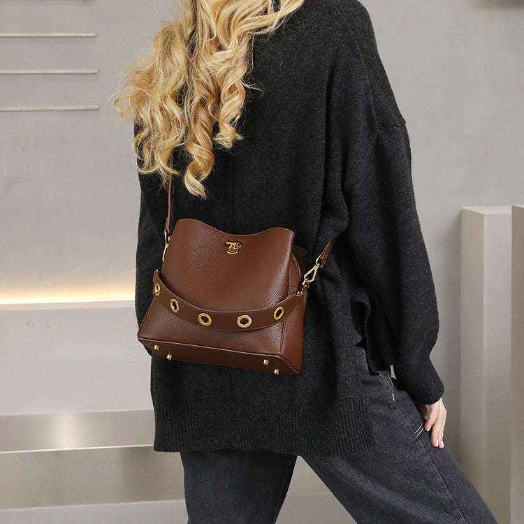 Women's Top Layer Leather Handheld Messenger Bag - Black, Mocha, Brick Red