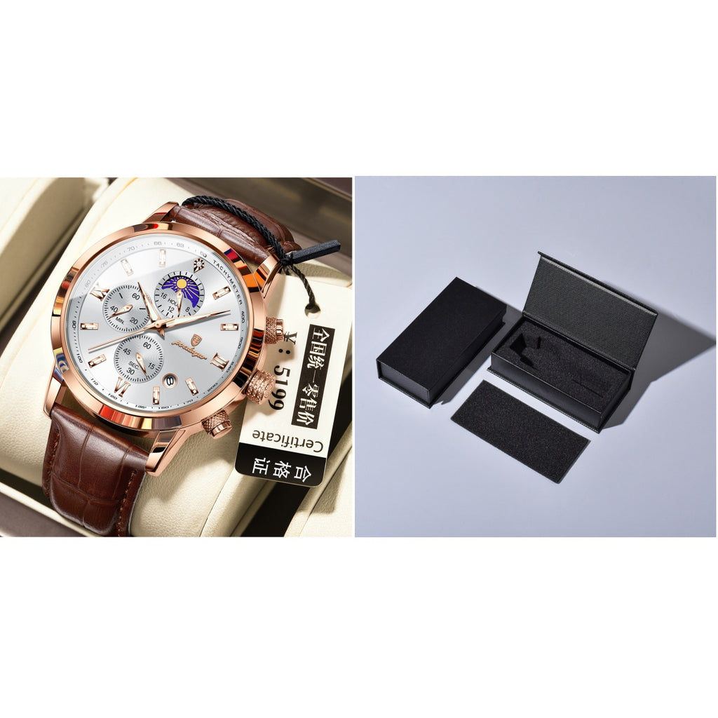 Men's 42mm Alloy Watch with Moon Phase & Multi-Function Chronograph