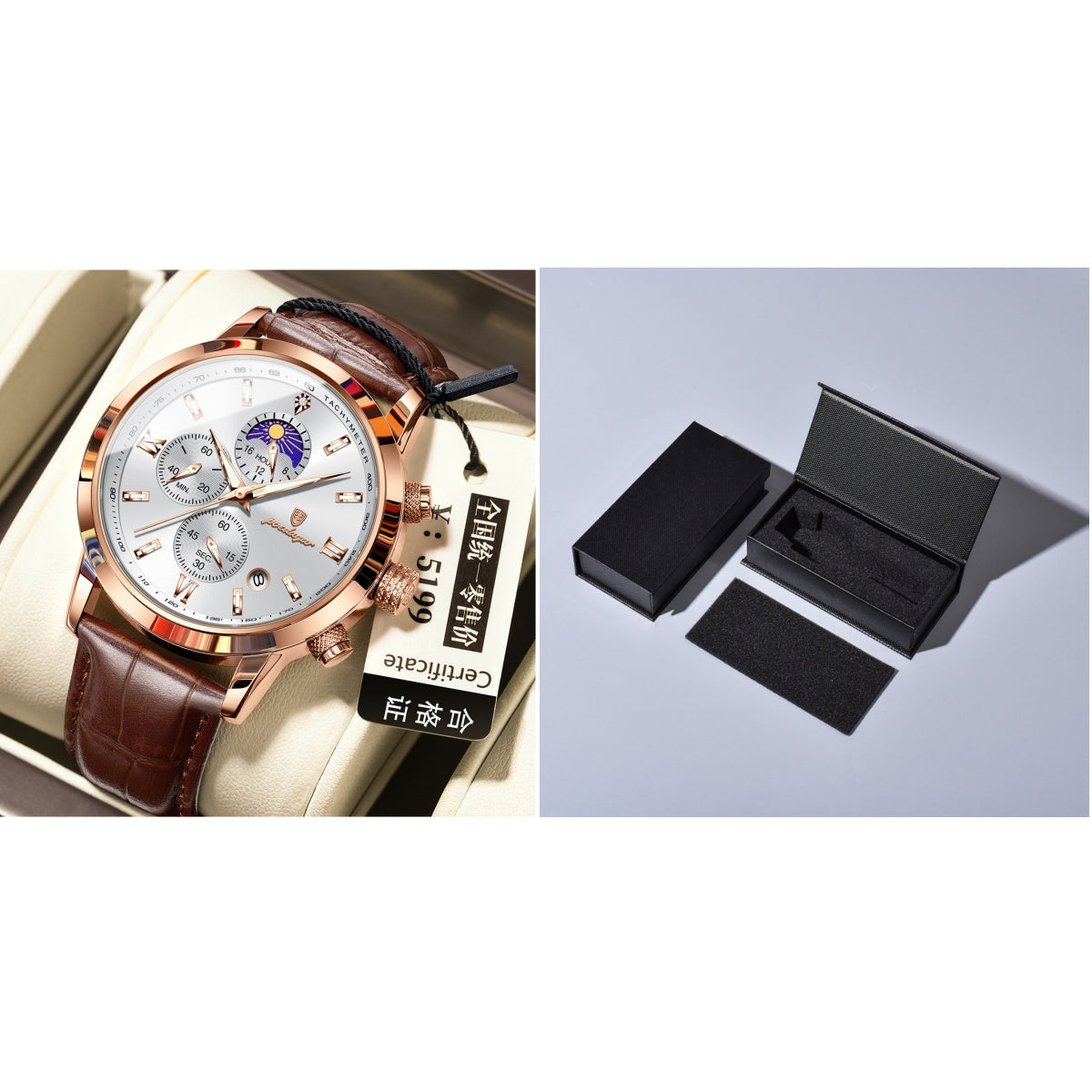 Men's 42mm Alloy Watch with Moon Phase & Multi-Function Chronograph