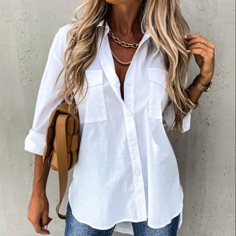 Women's Autumn Winter Irregular Loose Long Sleeve Lapel Shirt