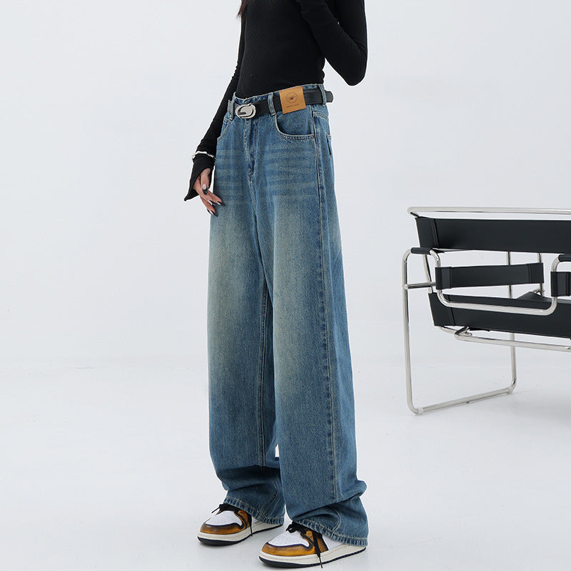 High Quality Blue Retro Straight Loose Jeans