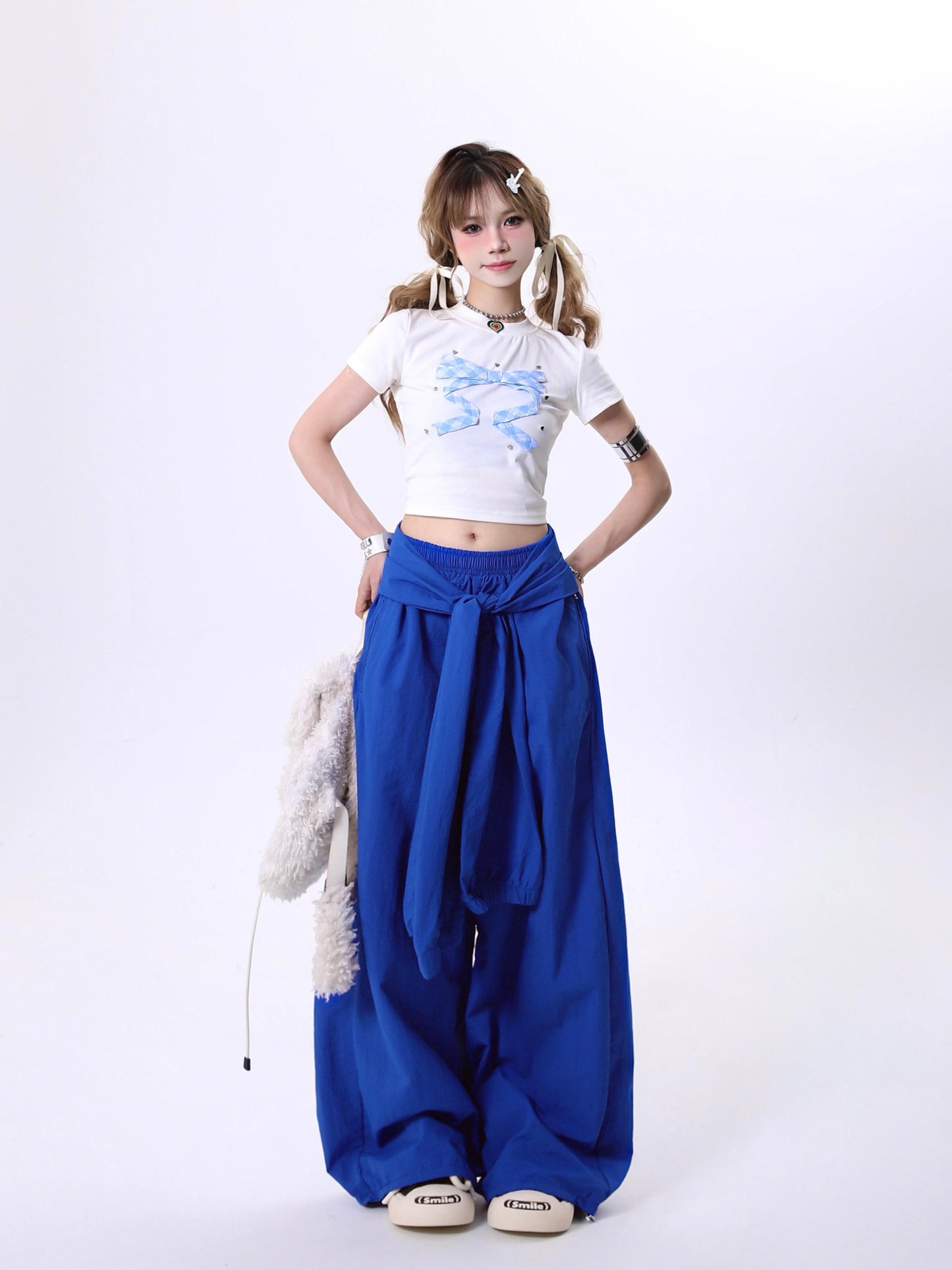 Women's Retro Solid Color Lace-up Design Casual Pants