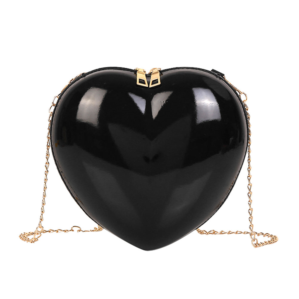 Sac bandoulière en PVC pour femme, à motif cœur, 18x19x8cm, Rouge et Noir