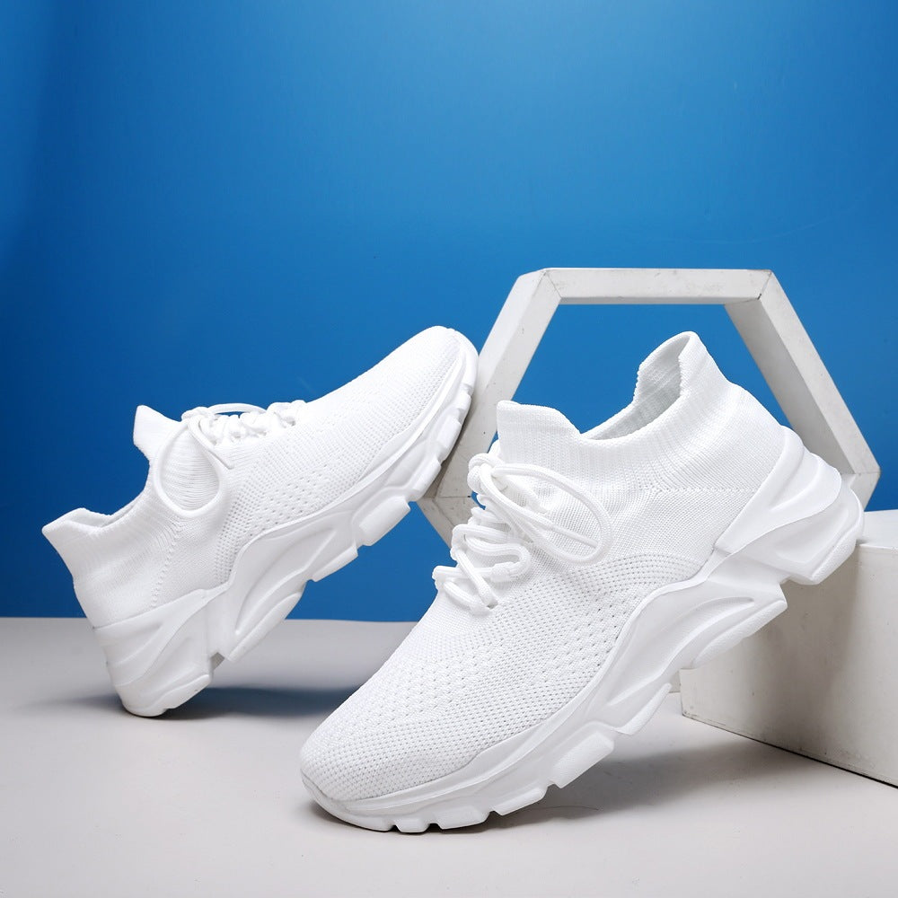 Summer Flyknit Breathable Lightweight Soft Sole Sports Shoes White Mesh