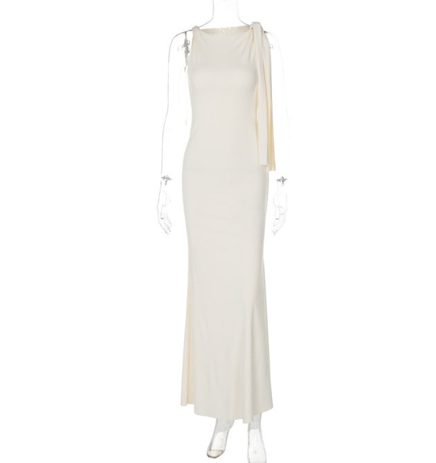 Robe longue de soirée et de club moulante sans manches à ruban et une épaule