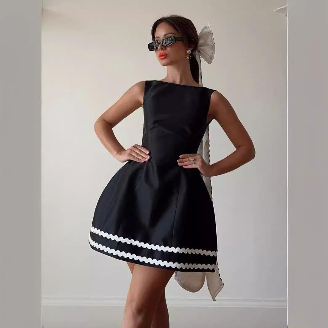 Black Sheath Backless High Waist A-Line Dress Sleeveless
