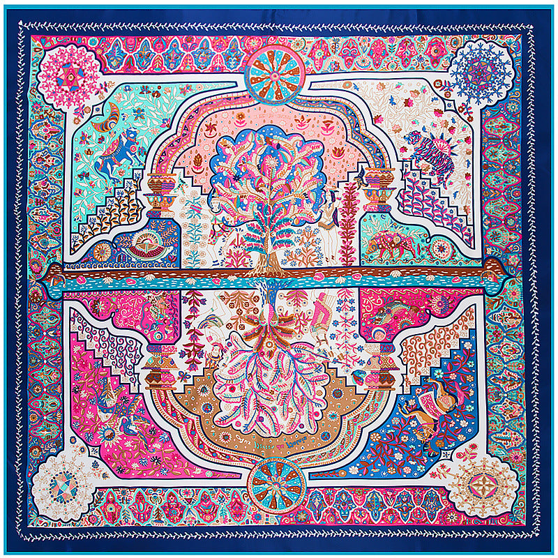 Floral Carriage Twill Large Square Silk Scarf Sunscreen Shawl