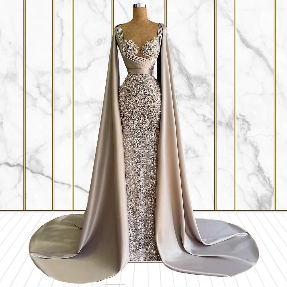 Women's High-End Polyester Wedding Dress with Lace and Long Sleeves