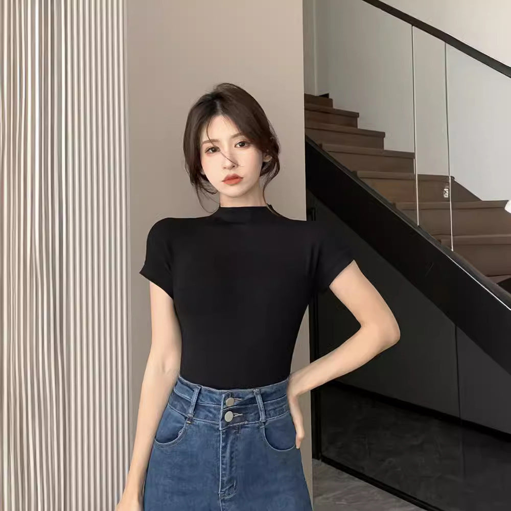 Pure Desire Style Half Turtleneck T-shirt For Women