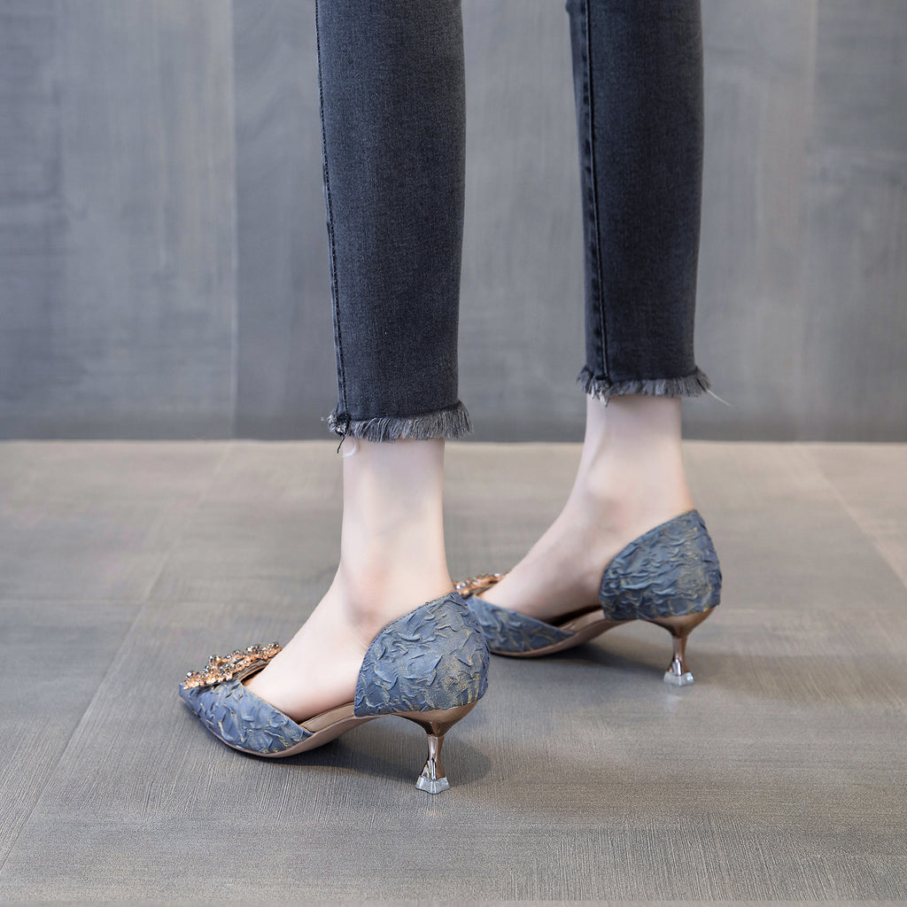 Pointed Buckle Hollow High Heeled Shoes for Women