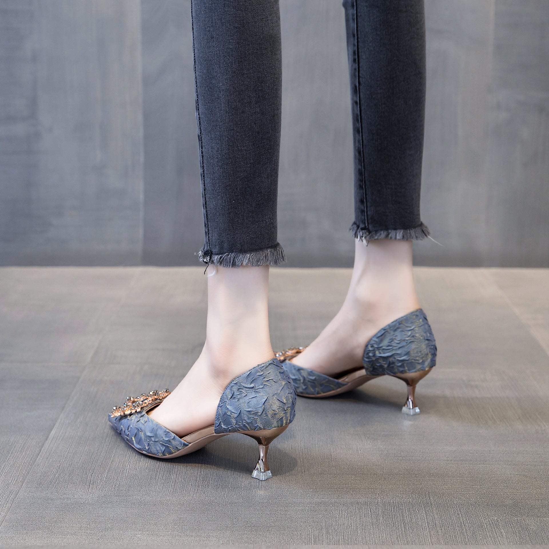Pointed Buckle Hollow High Heeled Shoes for Women