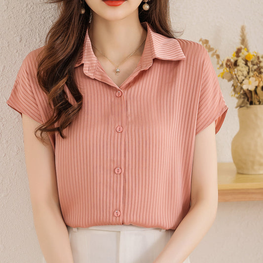 Summer Draping White Short-sleeved Shirt Women's Lightweight Slim-fit Slimming OL Chic Top