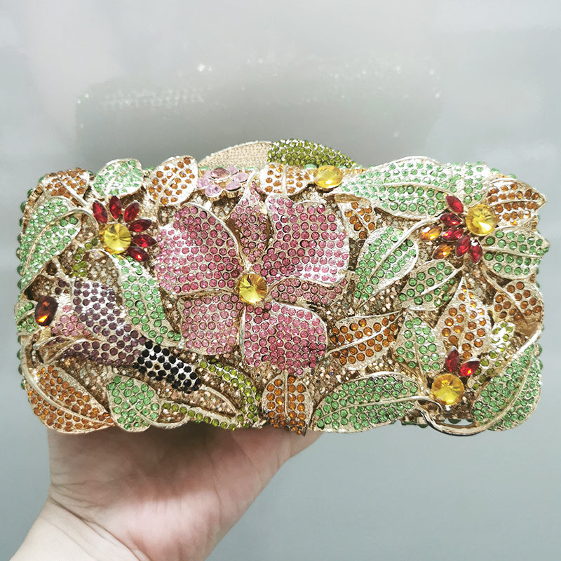 Ladies Rhinestone Flower Cutout Clutch 18CM