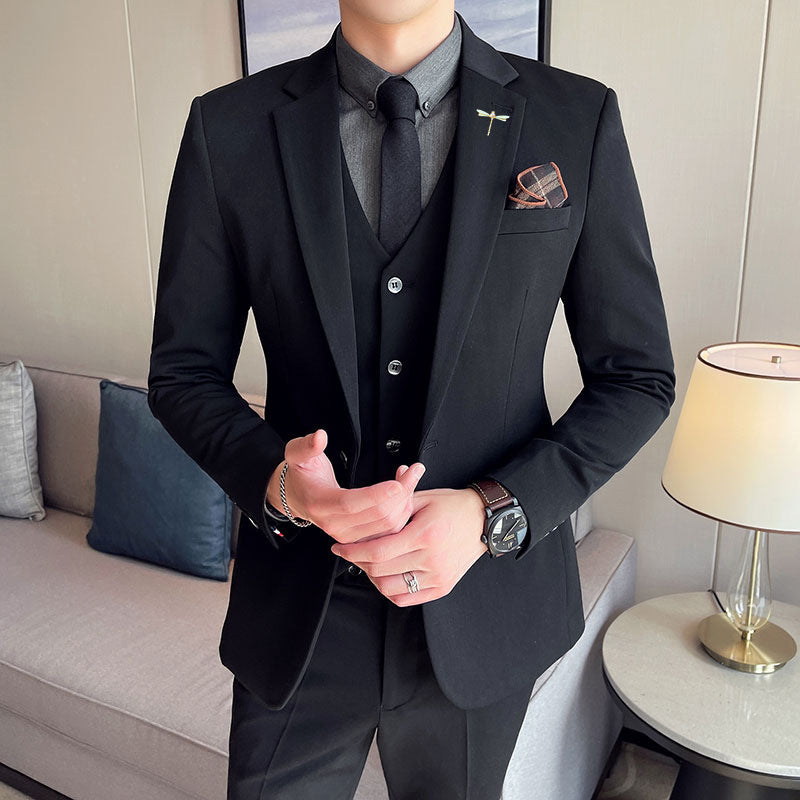 Plus Size Men's Slim Fit Corduroy Three-Piece Suit in Solid Colors
