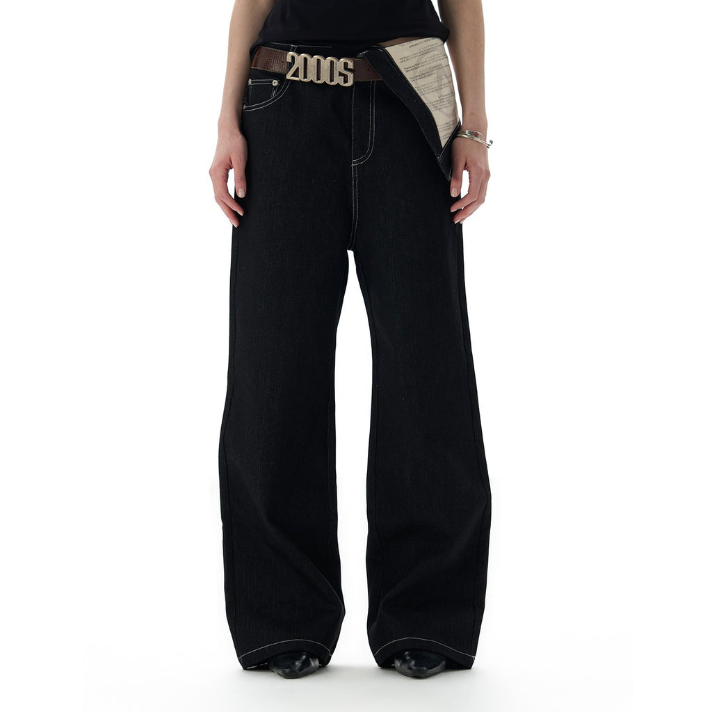 Flip Over Cotton Black Printed Waist Pants