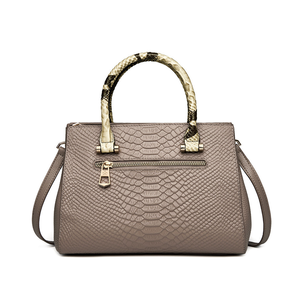 Women's Genuine Leather Handbag - Soft Cowhide, 26x13x19 cm, Black & Khaki
