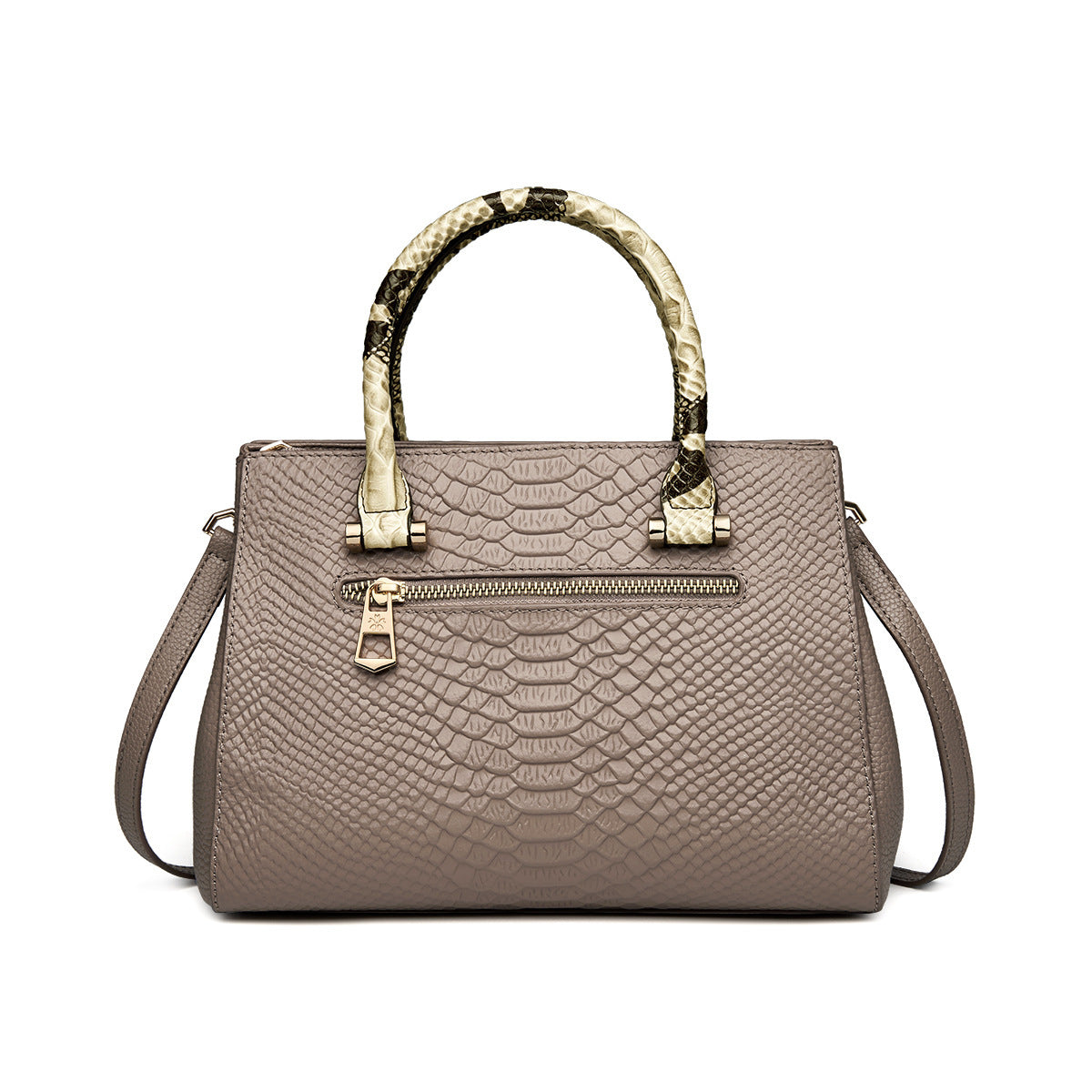 Women's Genuine Leather Handbag - Soft Cowhide, 26x13x19 cm, Black & Khaki