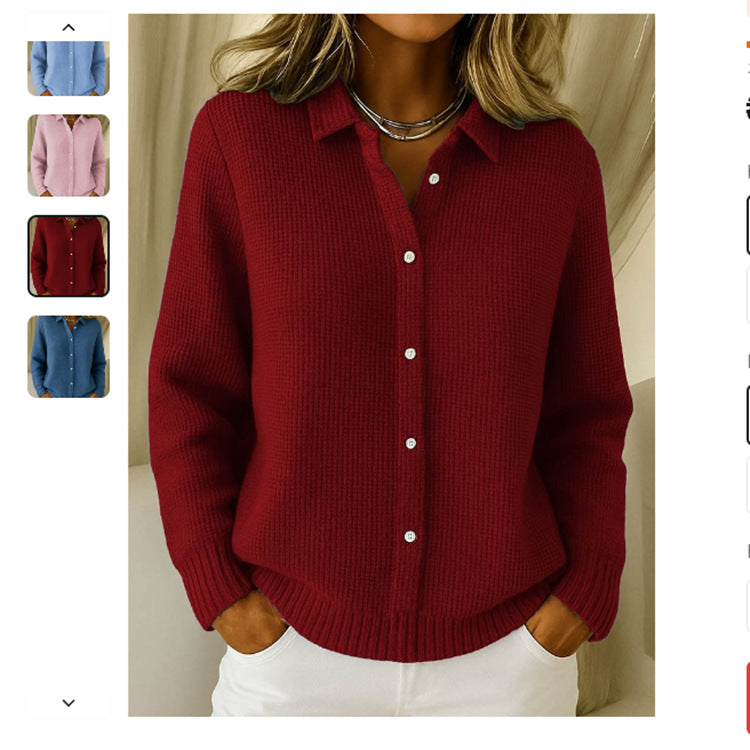Pull décontracté tricoté à revers boutonné et manches longues pour femme