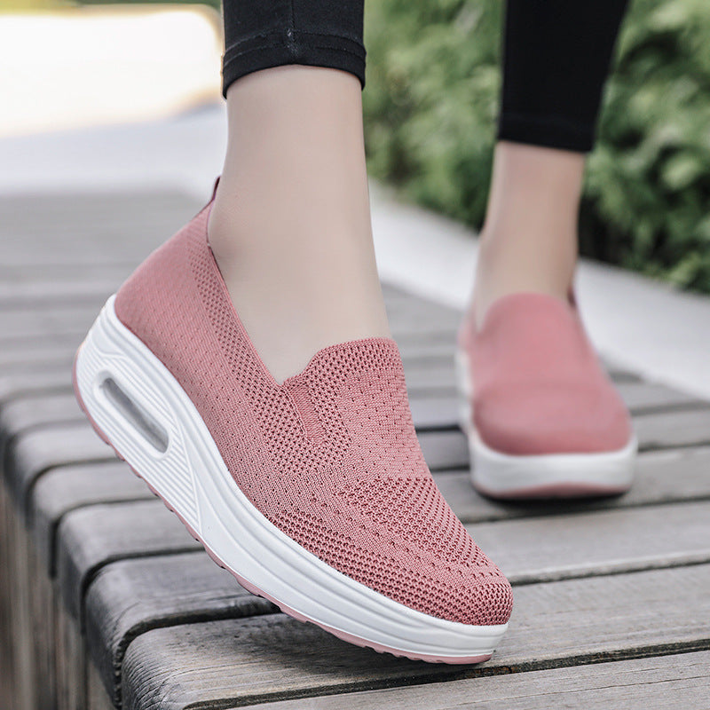 Chaussures de marche à coussin d'air en maille pour femme avec semelles épaisses