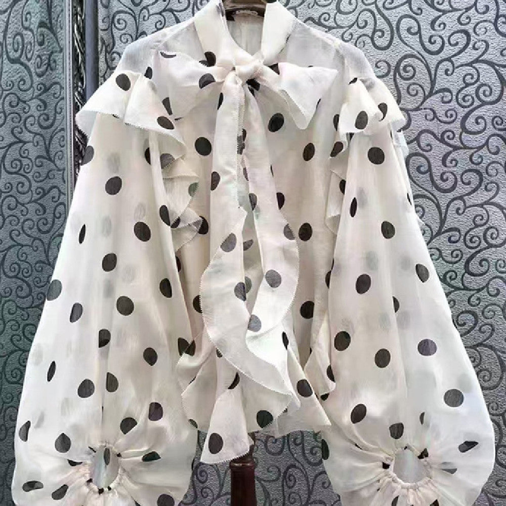 Unique Ruffled Temperament Polka Dot Shirt Women