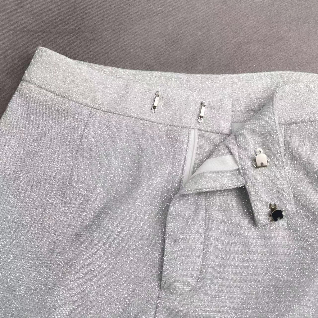 Glitter Polyester Suit Jacket with Straight Leg Pants