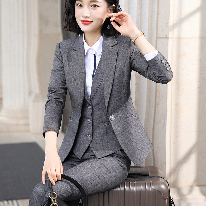 Professional Women’s Autumn Suit Vest Set with Jacket and Pants
