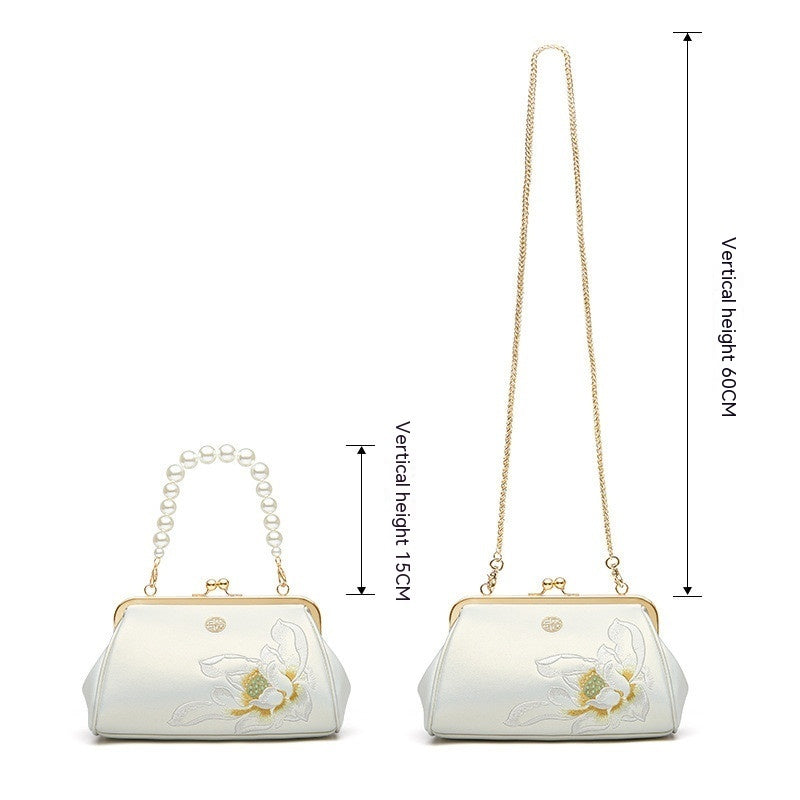 Hand-Embroidered Cowhide Clutch Bag for Han Chinese Clothing