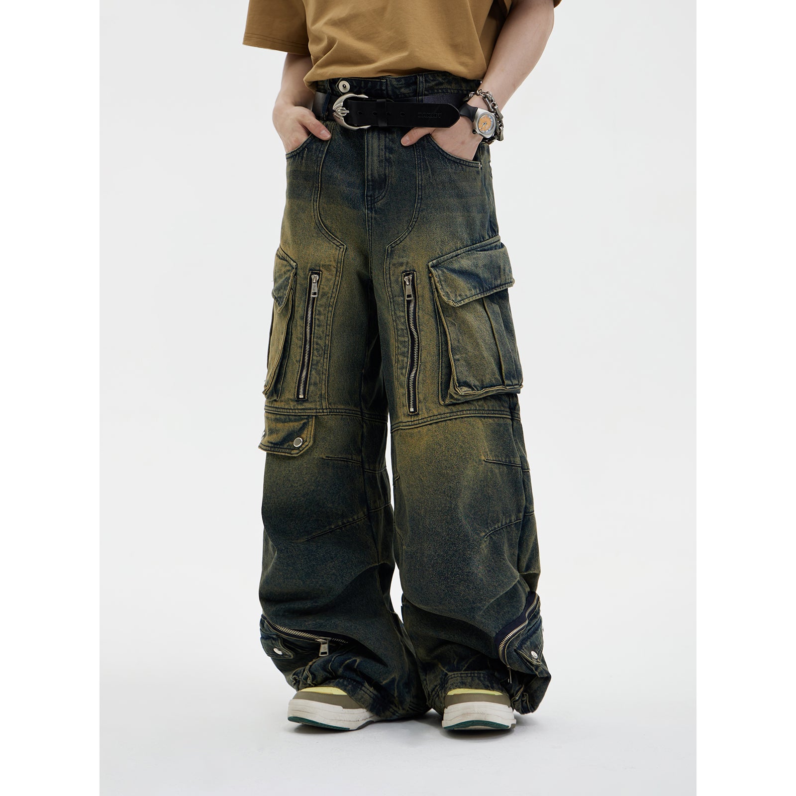 Retro Wide Leg Multi-Pocket Denim Jeans