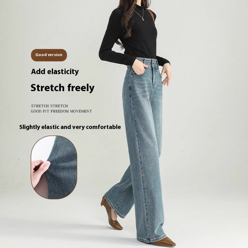 Women's High-Waist Wide-Leg Jeans for Spring and Autumn