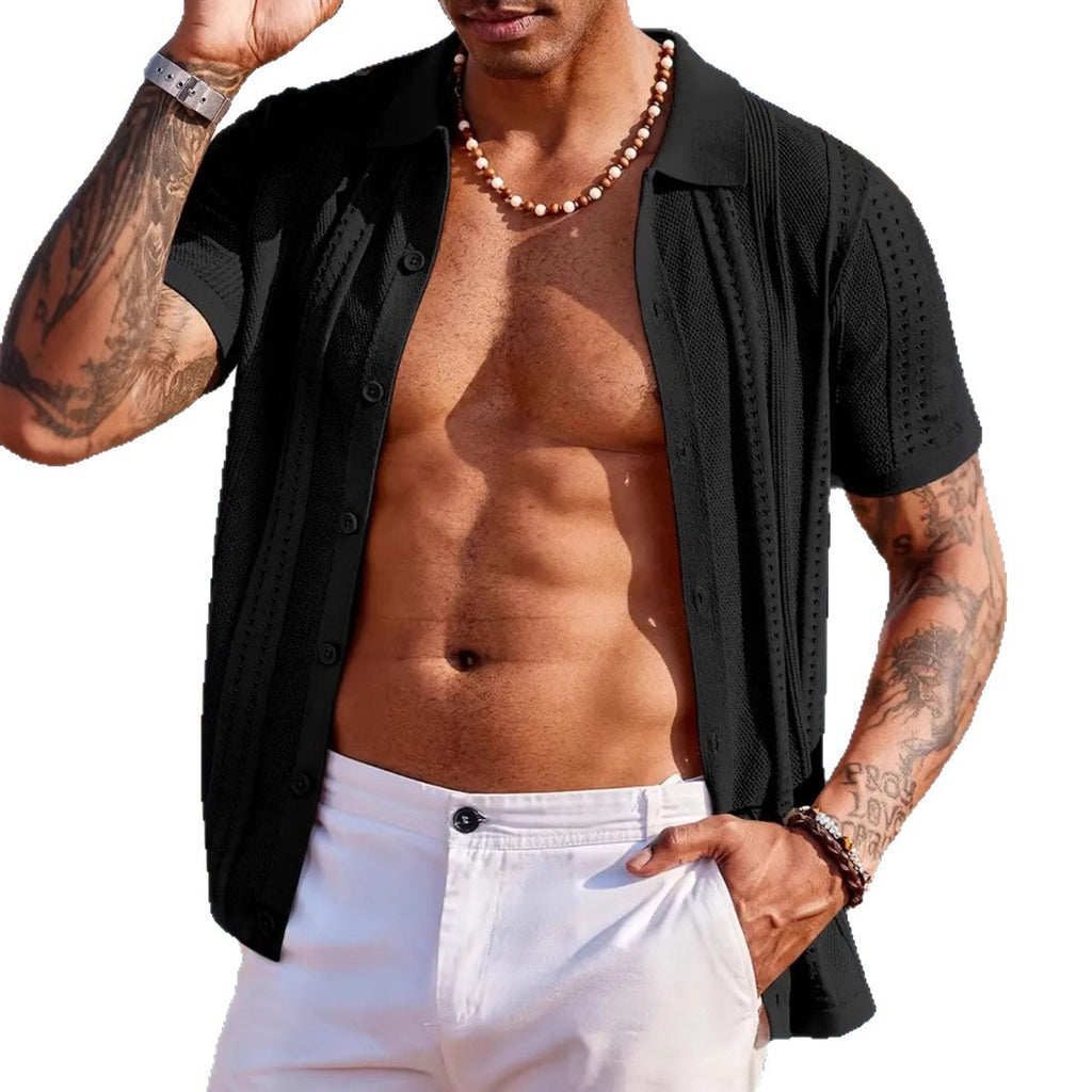 Men's Breathable Short-Sleeve Knitted Cardigan Solid Color