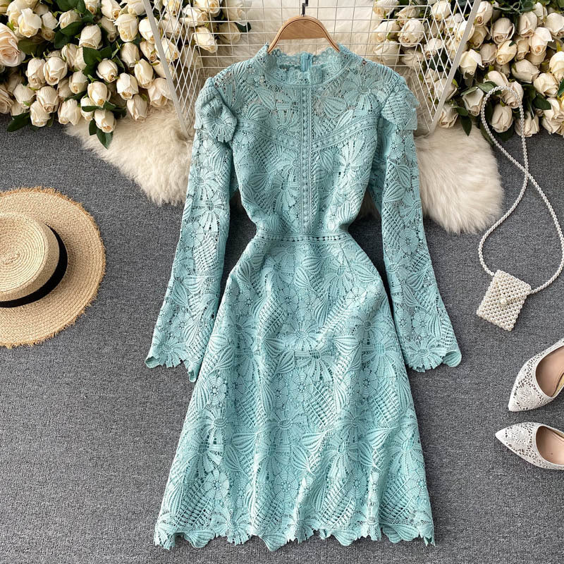 Celebrity Style Temperament Dress Scheming Hollow Lace