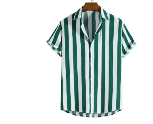Men's Casual Short-Sleeve Striped Printed Shirt