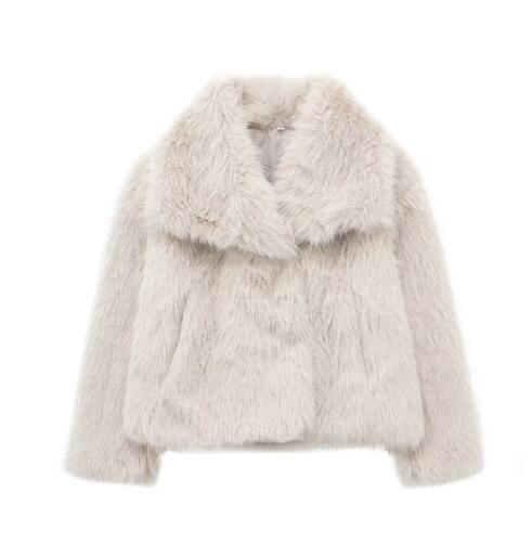 Manteau Hiver en Peluche Épais et Doux à Revers, Veste Longue Décontractée à Manches Longues pour Femmes