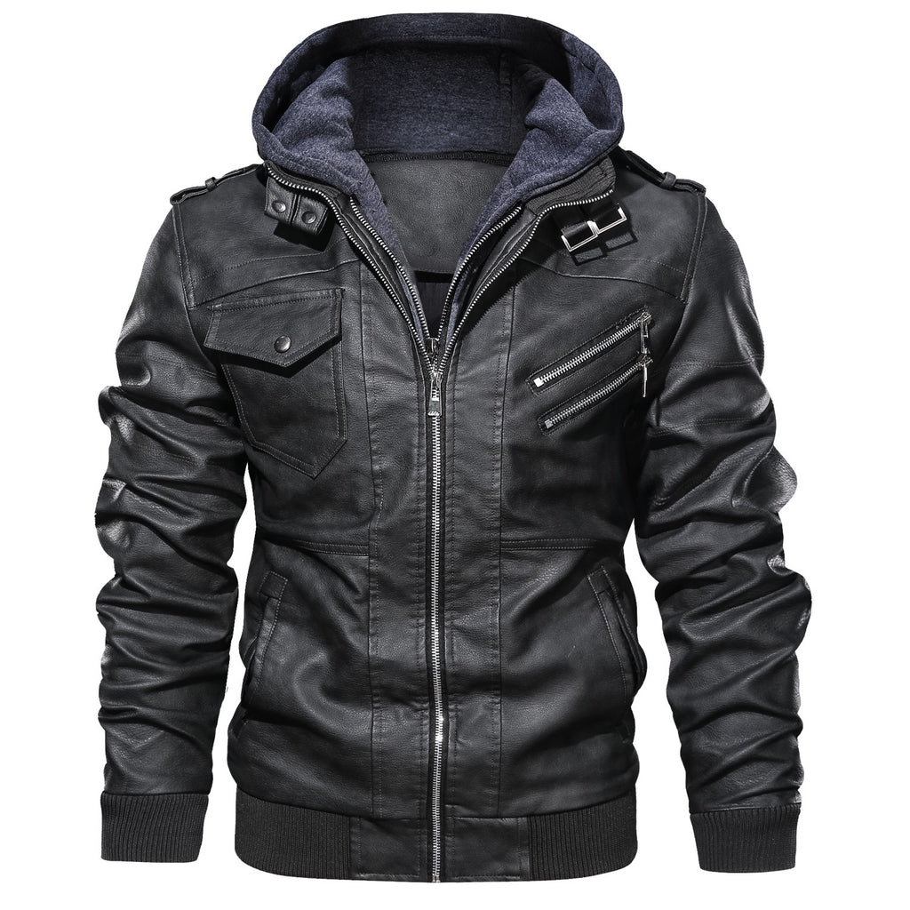 Men's Slim Fit Faux Leather Lapel Zip-Up Jacket